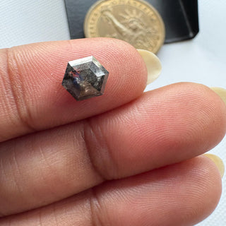 1.18CTW/7.1mm Clear Black Salt And Pepper Hexagon/Shield Shaped Rose Cut Loose Diamond, Faceted Rose Cut Diamond For Ring, DDS778/12