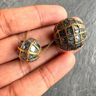 1 Piece Handmade 14mm/20mm Natural Black Diamond Slice Ball Beads, 22KT Gold Plated Large Hole Diamond Bead, Chain It And Wear It, DDS540