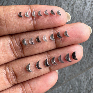 2 Pieces 3mm/4mm/5mm Black Salt and Pepper Half Crescent Moon Rose Cut Diamond Loose Cabochon, Calibrated Moon Shape Diamond, DDS680/40