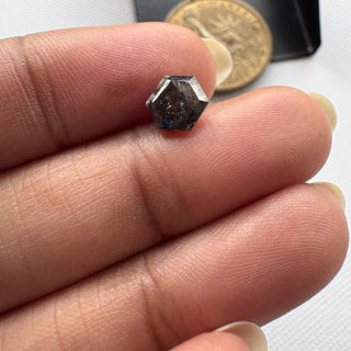 1.18CTW/7.1mm Clear Black Salt And Pepper Hexagon/Shield Shaped Rose Cut Loose Diamond, Faceted Rose Cut Diamond For Ring, DDS778/12