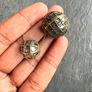 1 Piece Handmade 14mm/20mm Natural Black Diamond Slice Ball Beads, 22KT Gold Plated Large Hole Diamond Bead, Chain It And Wear It, DDS540