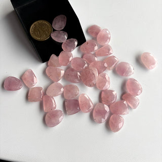 6 Pieces 14mm To 17mm Each Rose Quartz Pink Color Rose Cut Flat Loose Cabochons, Natural Rose Quartz Rose Cut Gemstones loose, RS24