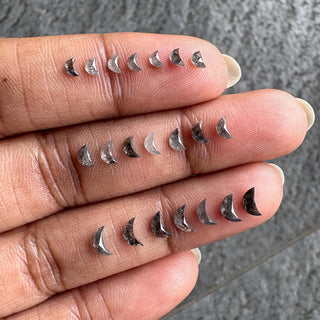 2 Pieces 3mm/4mm/5mm Black Salt and Pepper Half Crescent Moon Rose Cut Diamond Loose Cabochon, Calibrated Moon Shape Diamond, DDS680/40