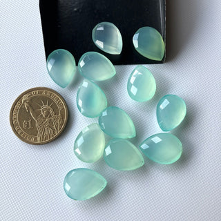 6 Pieces 18x12mm Natural Aqua Blue Chalcedony Pear Shaped Both Side Faceted Loose Gemstones, Aqua Chalcedony Pear Stones For Jewelry, BB55