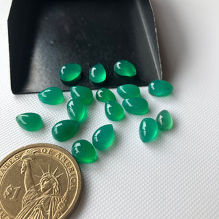 10x8mm/14x10mm Natural Green Onyx Rose Cut Flat Back Faceted Loose Cabochons For Jewelry, Rose Cut Green Onyx Gemstone, SKU-RS33