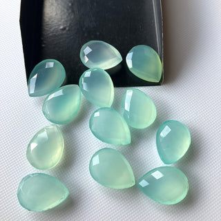 6 Pieces 18x12mm Natural Aqua Blue Chalcedony Pear Shaped Both Side Faceted Loose Gemstones, Aqua Chalcedony Pear Stones For Jewelry, BB55