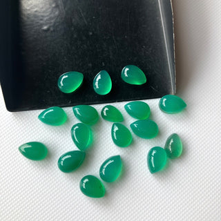 7 Pieces 9x6mm Green Onyx Pear Shaped Smooth Flat Back Loose Cabochons, Green Onyx Pear Gemstones Loose For Jewelry BB201