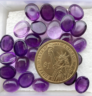 10 Pieces Natural Amethyst Smooth Flat Back Oval Shaped Purple Loose Gemstone Cabochon Choose From 7mm/9mm/10mm/11mm/12mm/14mm/16mm, SKU-A6