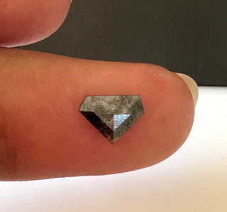 6.9mm/0.35CTW Clear Grey Shield Shaped Salt And Pepper Rose Cut Diamond Loose Cabochon, Faceted Diamond Rose Cut For Ring, DDS639/10