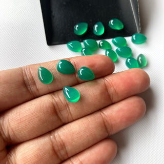 7 Pieces 9x6mm Green Onyx Pear Shaped Smooth Flat Back Loose Cabochons, Green Onyx Pear Gemstones Loose For Jewelry BB201