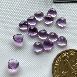 7 Pieces 9mm Natural Amethyst Heart Shaped Faceted Double Cut Loose Cabochons/ 7mm Heart Shape Amethyst Rose Cut Flat Back Gemstone, BB367