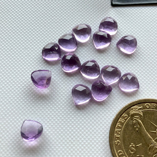 7 Pieces 9mm Natural Amethyst Heart Shaped Faceted Double Cut Loose Cabochons/ 7mm Heart Shape Amethyst Rose Cut Flat Back Gemstone, BB367