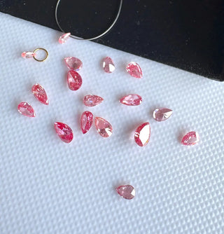 Loose Pink Lab Created Pear Cut Diamond, Drilled/Undrilled/14k Gold Connector Charm 3mm To 7mm Pink CVD Diamond, LG59