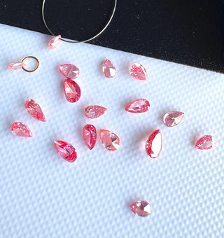 Loose Pink Lab Created Pear Cut Diamond, Drilled/Undrilled/14k Gold Connector Charm 3mm To 7mm Pink CVD Diamond, LG59