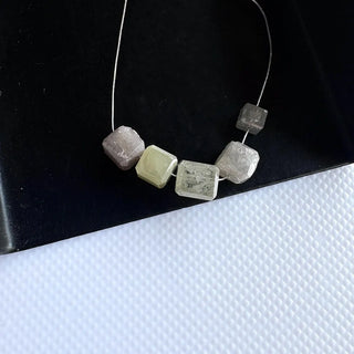 Set Of 5, 4.8mm To 3mm Smooth Rough Diamond Box Beads, Natural Rough Faceted Diamond Bead, White Diamonds DDS525/9