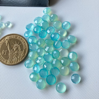 5mm And 7mm Round Shaped Both Side Faceted Tiny Aqua Blue Chalcedony Loose Gemstones, Faceted Round Coin Shape Natural Aqua Chalcedony, CL87
