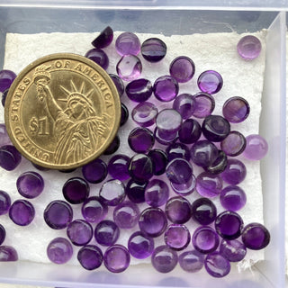 10 Pieces Natural Amethyst Calibrated Round Shaped Smooth Flat Back Loose Cabochons Choose From 6mm/7mm/9mm/10mm, SKU-A1