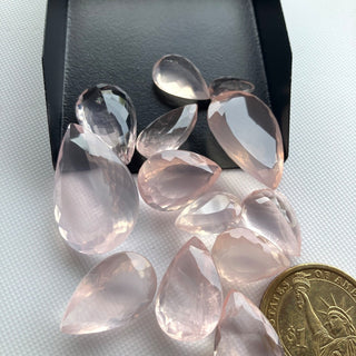 13 Pieces 12mm To 32mm Natural Pink Rose Quartz Pear Shaped Faceted Loose Gemstones For Making Jewelry, Rose Quartz Ring Pendant, GDS2274/16