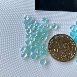 5mm And 7mm Round Shaped Both Side Faceted Tiny Aqua Blue Chalcedony Loose Gemstones, Faceted Round Coin Shape Natural Aqua Chalcedony, CL87