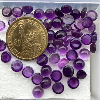 10 Pieces Natural Amethyst Calibrated Round Shaped Smooth Flat Back Loose Cabochons Choose From 6mm/7mm/9mm/10mm, SKU-A1