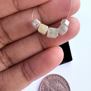 Set Of 5, 4.8mm To 3mm Smooth Rough Diamond Box Beads, Natural Rough Faceted Diamond Bead, White Diamonds DDS525/9