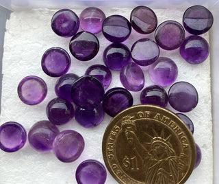 10 Pieces Natural Amethyst Calibrated Round Shaped Smooth Flat Back Loose Cabochons Choose From 6mm/7mm/9mm/10mm, SKU-A1