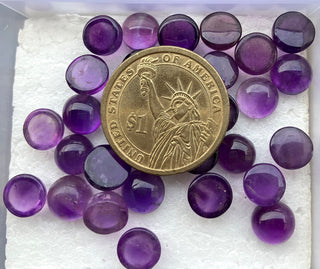 10 Pieces Natural Amethyst Calibrated Round Shaped Smooth Flat Back Loose Cabochons Choose From 6mm/7mm/9mm/10mm, SKU-A1