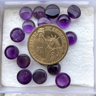 10 Pieces Natural Amethyst Calibrated Round Shaped Smooth Flat Back Loose Cabochons Choose From 6mm/7mm/9mm/10mm, SKU-A1