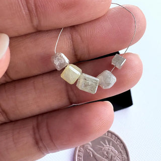 Set Of 5, 4.8mm To 3mm Smooth Rough Diamond Box Beads, Natural Rough Faceted Diamond Bead, White Diamonds DDS525/9