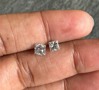 3.8mm & 4.7mm Clear White Earth Mined Salt And Pepper Princess Cut Natural Diamond Loose , Faceted Full Cut Princess Diamond, DDS813/1-2