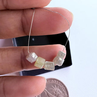 Set Of 5, 4.8mm To 3mm Smooth Rough Diamond Box Beads, Natural Rough Faceted Diamond Bead, White Diamonds DDS525/9