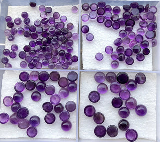 10 Pieces Natural Amethyst Calibrated Round Shaped Smooth Flat Back Loose Cabochons Choose From 6mm/7mm/9mm/10mm, SKU-A1