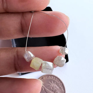 Set Of 5, 4.8mm To 3mm Smooth Rough Diamond Box Beads, Natural Rough Faceted Diamond Bead, White Diamonds DDS525/9