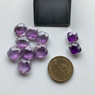 2 Pieces 12mm/14mm Natural Amethyst Four Leaf Clover Shaped Both Side Faceted Loose Gemstone Carving, Loose Purple Clover For Jewelry, BB421