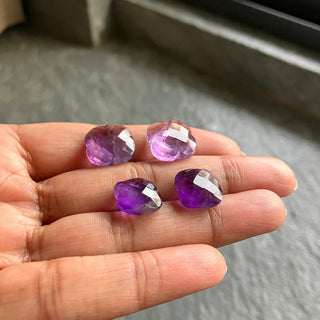 2 Pieces 12mm/14mm Natural Amethyst Four Leaf Clover Shaped Both Side Faceted Loose Gemstone Carving, Loose Purple Clover For Jewelry, BB421