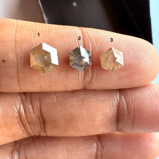 Clear Brown Grey Hexagon Shaped Rose Cut Loose Diamond, Faceted Rose Cut Flat Back Diamond Cabochon For Ring, DDS732/1,2,3