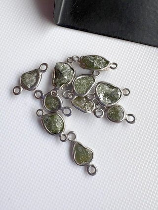 2 Pieces Green Rough Diamond Connectors, 925 Silver Connectors, Raw Diamond Connectors, Uncut Diamond, 6-7mm  Approx