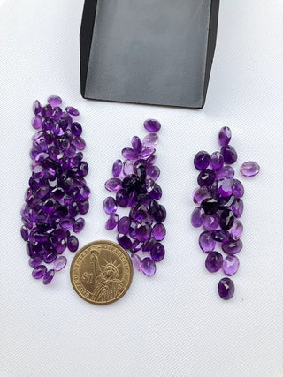 10 Pieces Natural Amethyst Oval Shaped Faceted Loose Cut Gemstones Choose From 7x5mm/8x6mm/9x7mm, BB397
