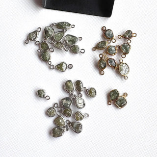 2 Pieces Green Rough Diamond Connectors, 925 Silver Connectors, Raw Diamond Connectors, Uncut Diamond, 6-7mm  Approx