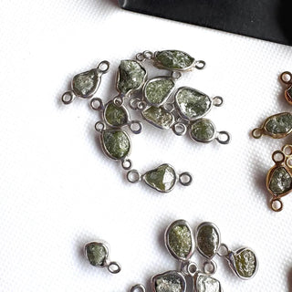 2 Pieces Green Rough Diamond Connectors, 925 Silver Connectors, Raw Diamond Connectors, Uncut Diamond, 6-7mm  Approx
