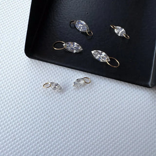 14k Gold Drilled Lab Grown Marquise Cut Diamond Connectors Loose Floating Diamond Jewelry VVS/EF 3mm To 9mm Drilled CVD