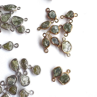 2 Pieces Green Rough Diamond Connectors, 925 Silver Connectors, Raw Diamond Connectors, Uncut Diamond, 6-7mm  Approx