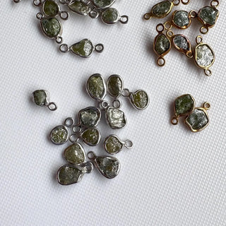 2 Pieces Green Rough Diamond Connectors, 925 Silver Connectors, Raw Diamond Connectors, Uncut Diamond, 6-7mm  Approx