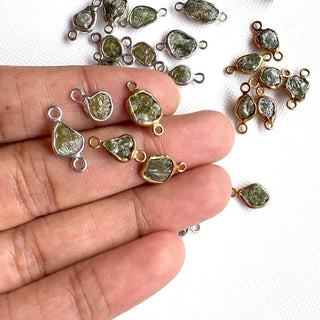 2 Pieces Green Rough Diamond Connectors, 925 Silver Connectors, Raw Diamond Connectors, Uncut Diamond, 6-7mm  Approx