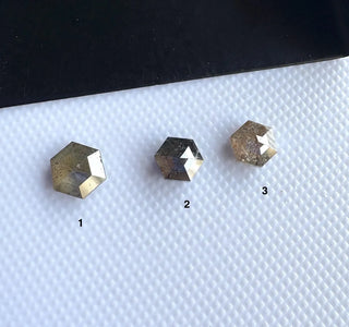Clear Brown Grey Hexagon Shaped Rose Cut Loose Diamond, Faceted Rose Cut Flat Back Diamond Cabochon For Ring, DDS732/1,2,3