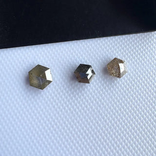 Clear Brown Grey Hexagon Shaped Rose Cut Loose Diamond, Faceted Rose Cut Flat Back Diamond Cabochon For Ring, DDS732/1,2,3