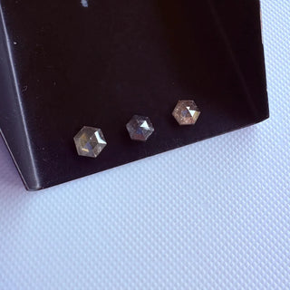 Clear Brown Grey Hexagon Shaped Rose Cut Loose Diamond, Faceted Rose Cut Flat Back Diamond Cabochon For Ring, DDS732/1,2,3