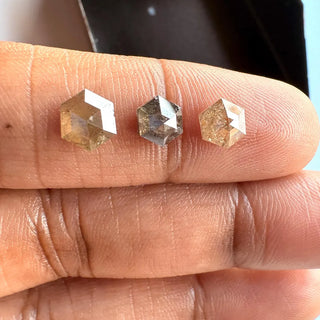 Clear Brown Grey Hexagon Shaped Rose Cut Loose Diamond, Faceted Rose Cut Flat Back Diamond Cabochon For Ring, DDS732/1,2,3