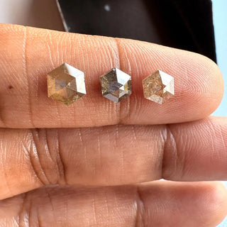 Clear Brown Grey Hexagon Shaped Rose Cut Loose Diamond, Faceted Rose Cut Flat Back Diamond Cabochon For Ring, DDS732/1,2,3