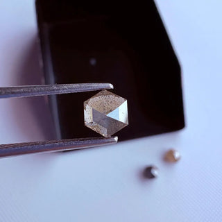 Clear Brown Grey Hexagon Shaped Rose Cut Loose Diamond, Faceted Rose Cut Flat Back Diamond Cabochon For Ring, DDS732/1,2,3